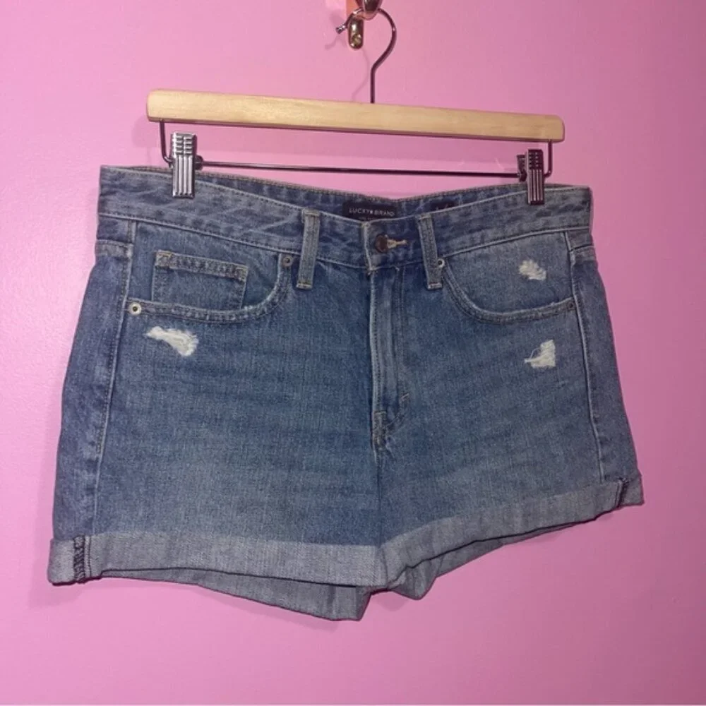 Lucky‎ Brand Jean Shorts Women's Size 28 Blue Denim Boyfriend Cuffed Cotton